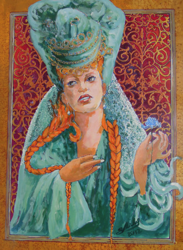 Portrait de femme avec œillet bleu